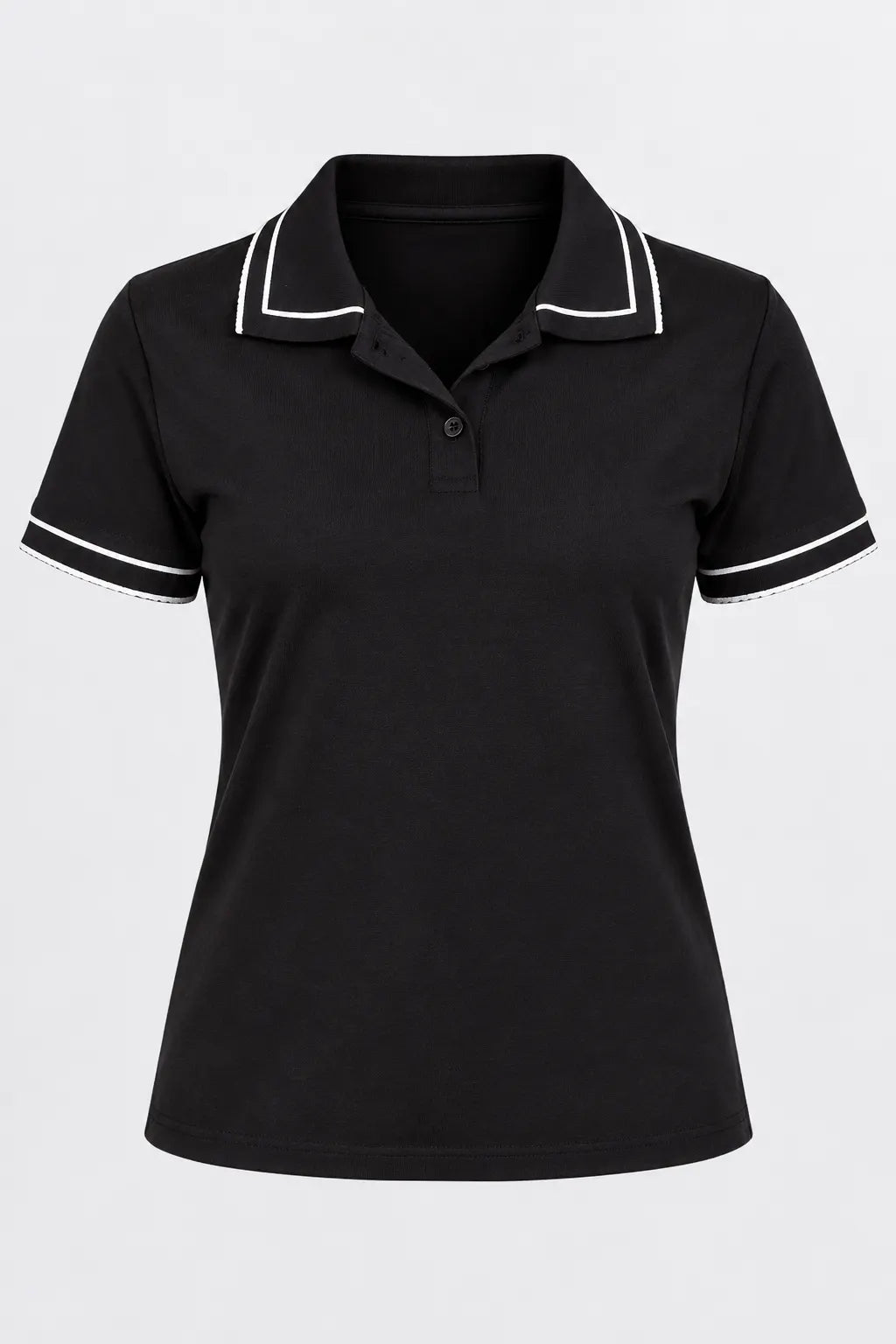 Blusa Manga Curta em Cotton Lycra com Gola Camisa Ilana Preta