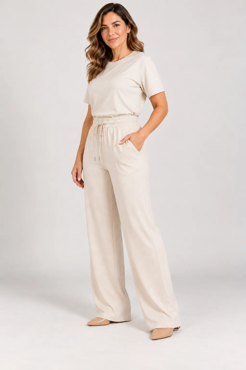 Calça Corte Reto em Malha Knit Lorena Creme — lorena creme c (5).webp