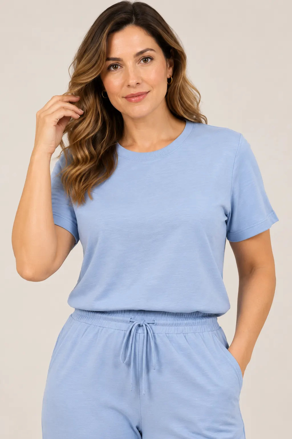 Blusa Manga Curta em Malha Knit Lorena Azul — lorena azul b (4).webp