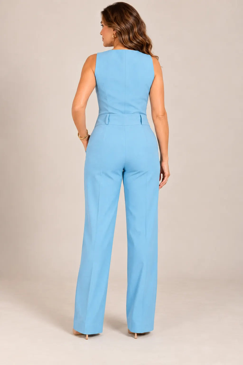 Calça Corte Reto em Crepe Confort Juliane Azul