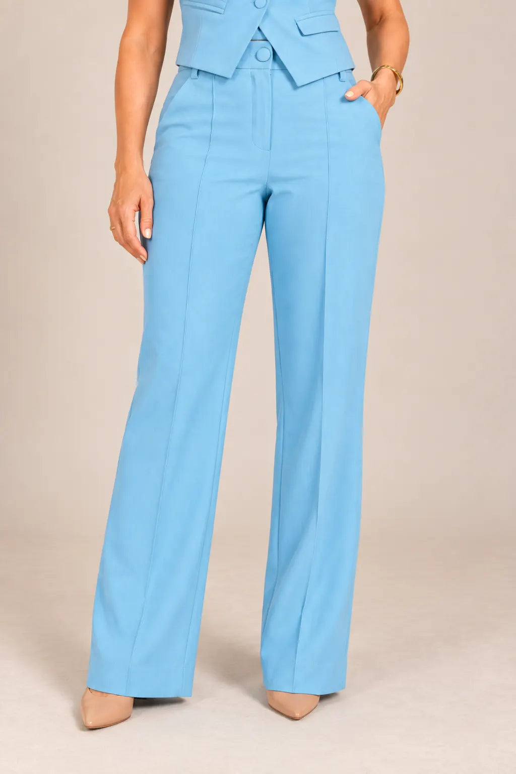 Calça Corte Reto em Crepe Confort Juliane Azul