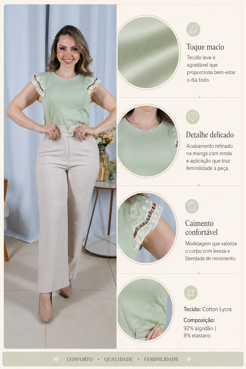 Blusa Cotton Lycra Muscle com Bordado Delicado Laís Verde