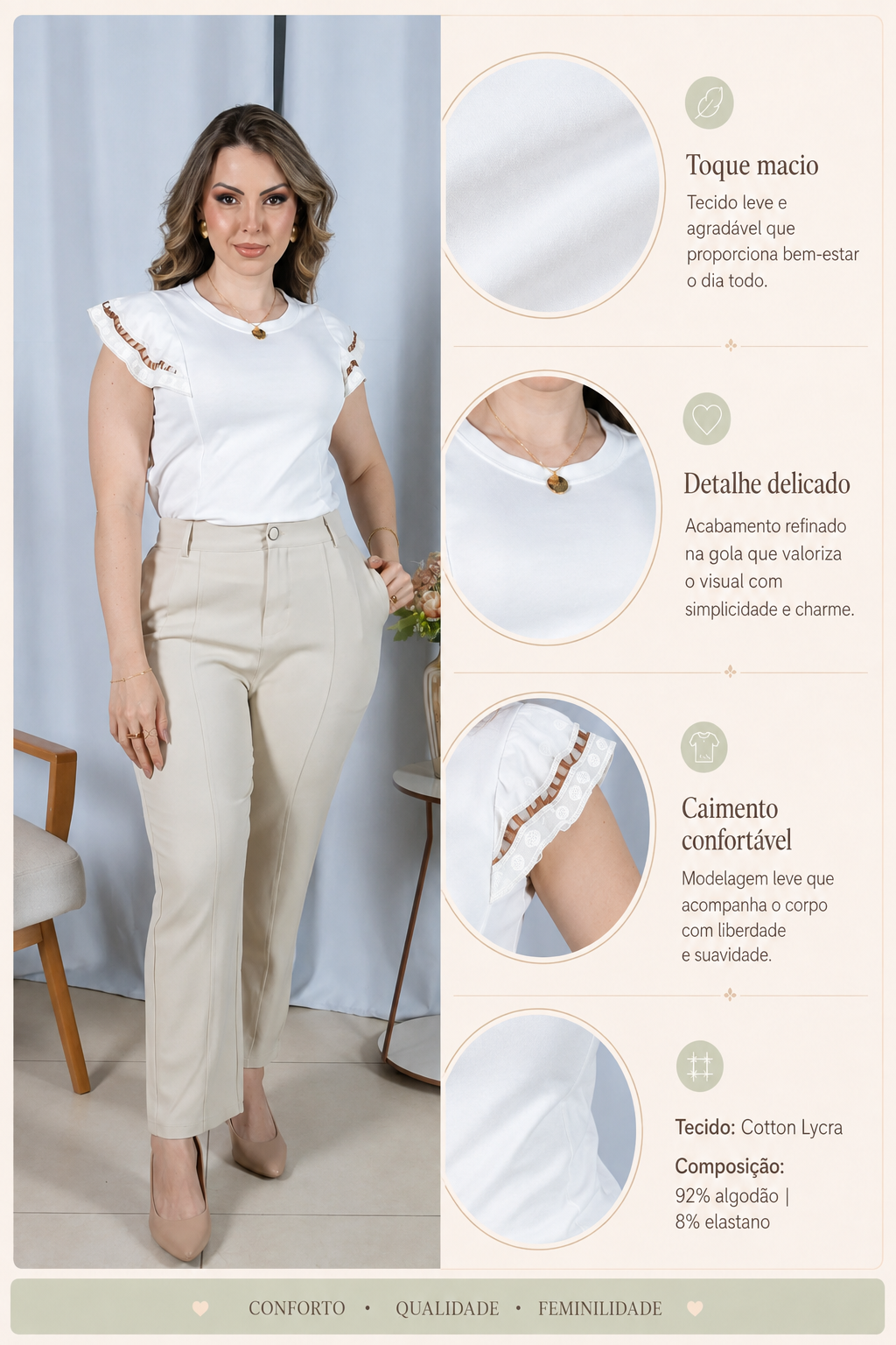 Blusa Cotton Lycra Muscle com Bordado Delicado Laís Branca