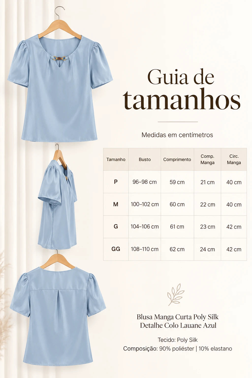 Blusa Manga Curta Poly Silk Detalhe Colo Lauane Azul