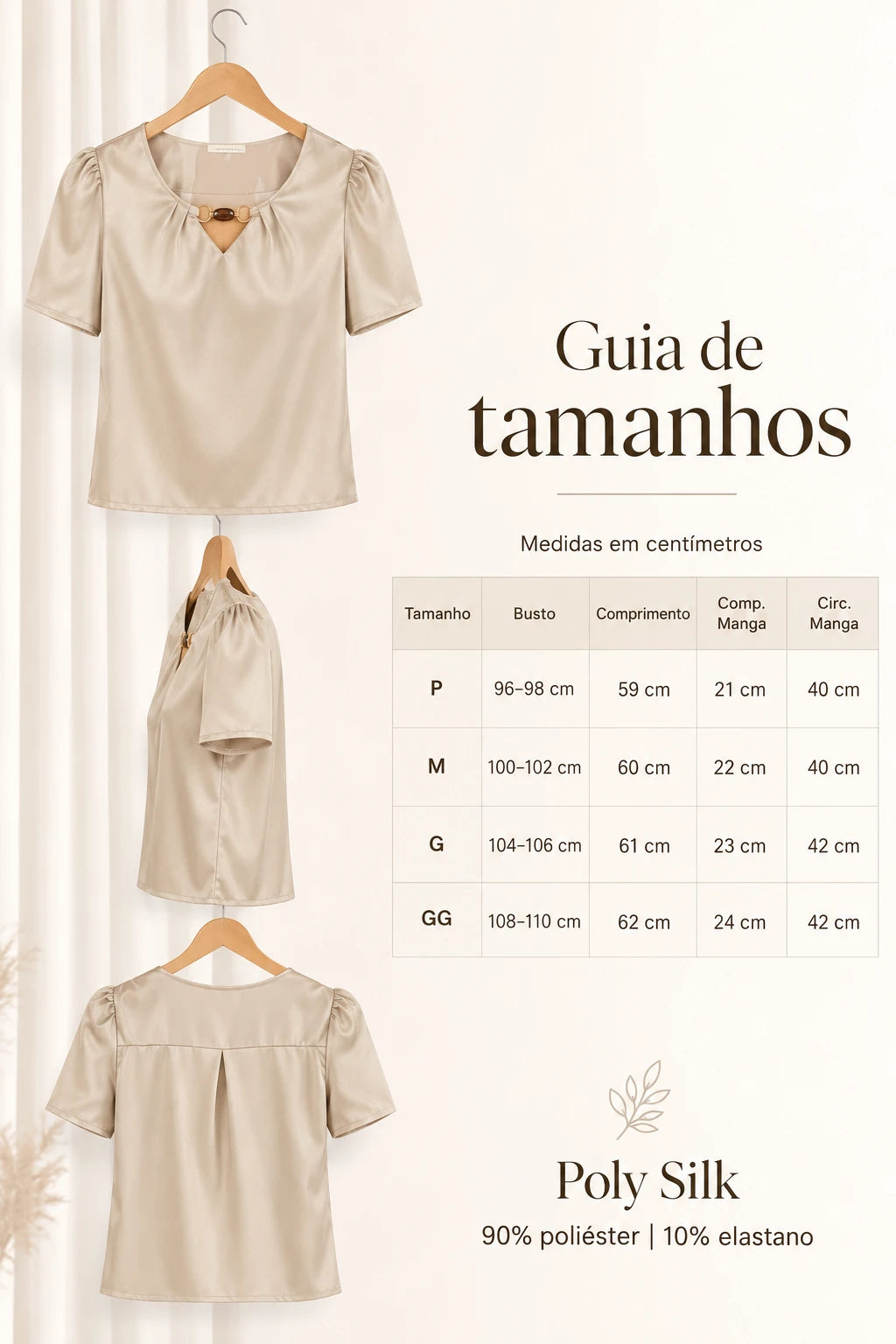 Blusa Manga Curta Poly Silk Detalhe Colo Lauane Bege
