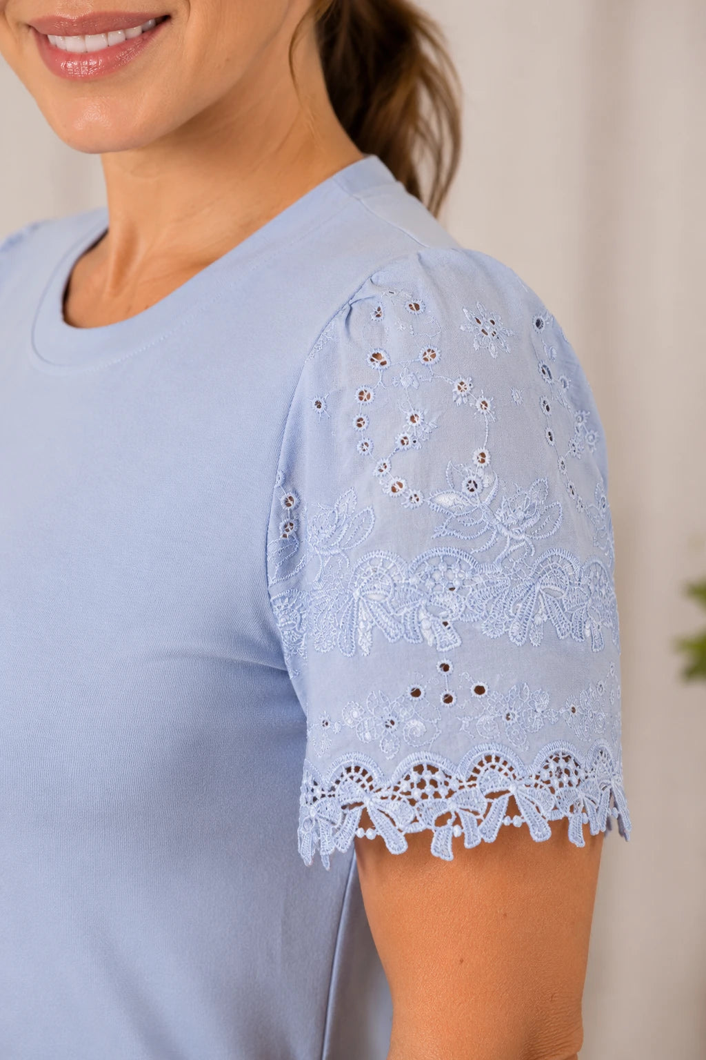 Blusa Cotton Lycra com Manga Delicada Leia Azul