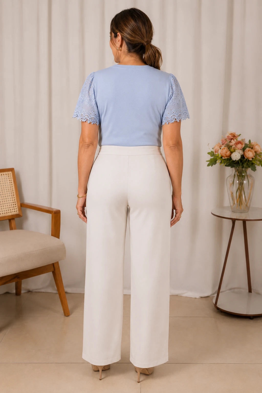 Blusa Cotton Lycra com Manga Delicada Leia Azul