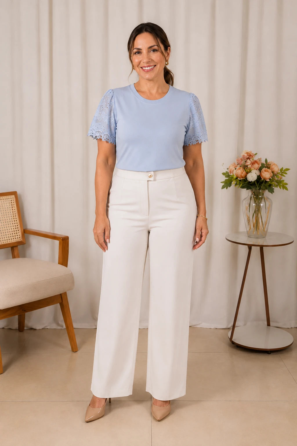 Blusa Cotton Lycra com Manga Delicada Leia Azul