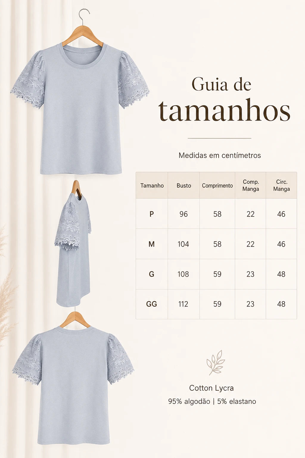 Blusa Cotton Lycra com Manga Delicada Leia Azul