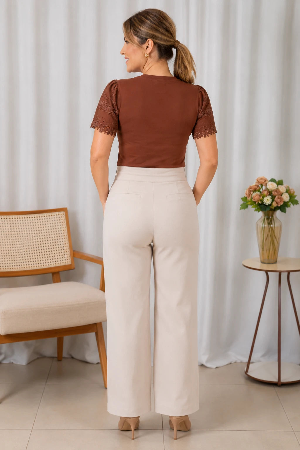 Blusa Cotton Lycra com Manga Delicada Leia Marrom