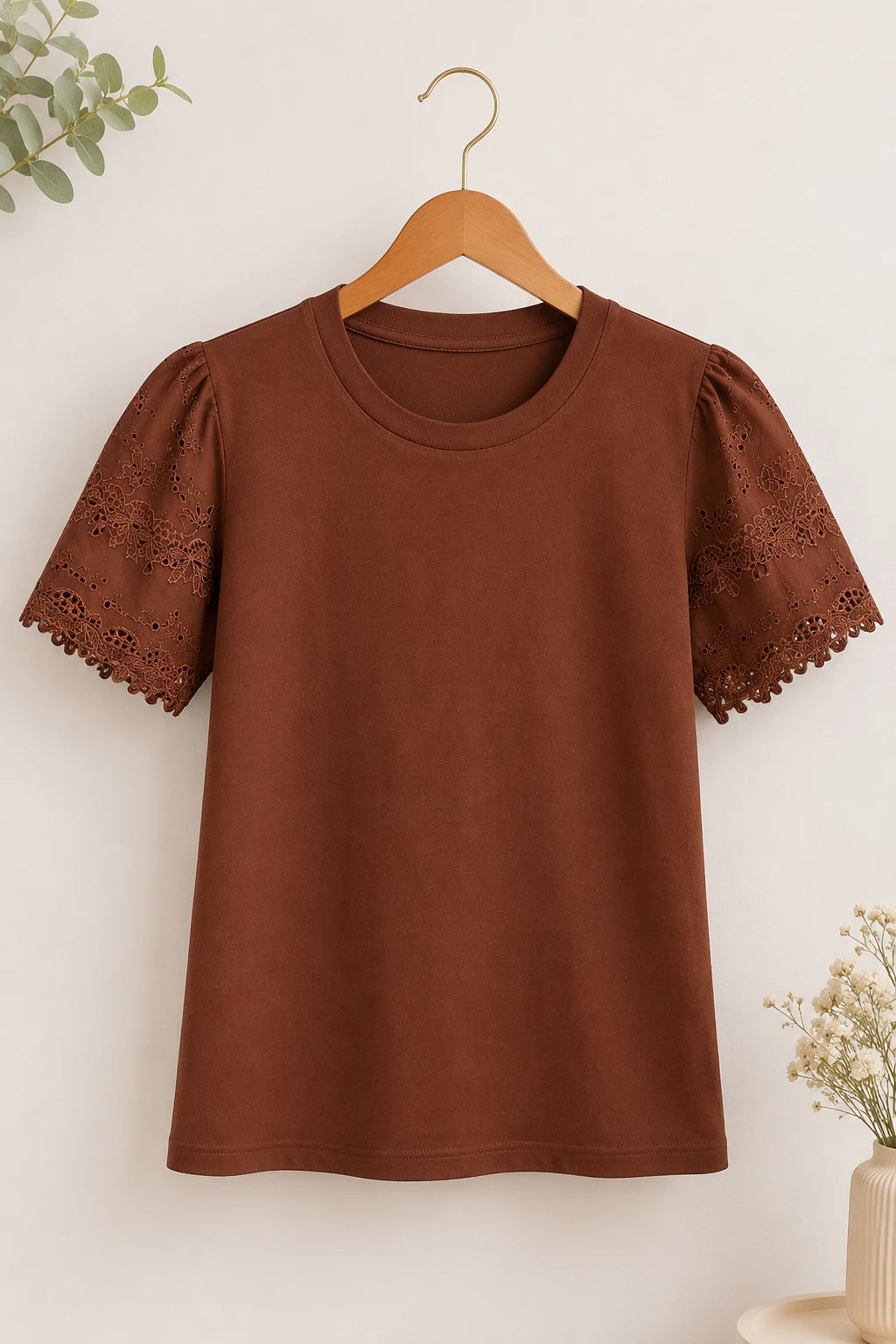 Blusa Cotton Lycra com Manga Delicada Leia Marrom