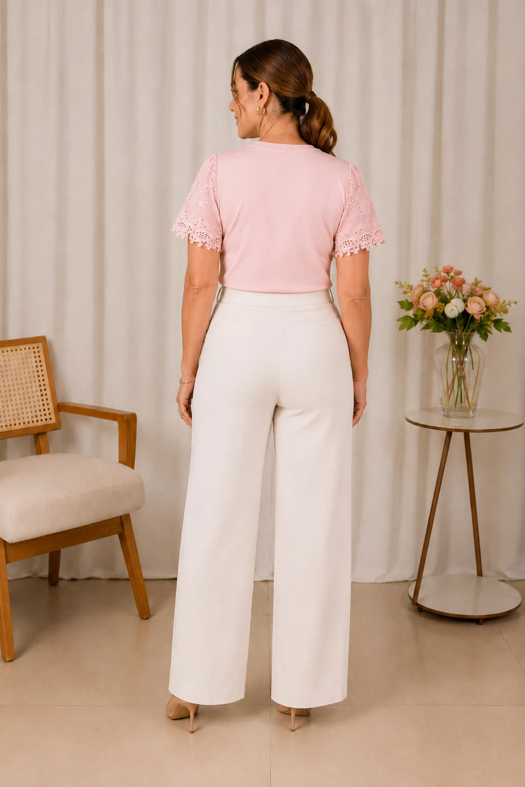 Blusa Cotton Lycra com Manga Delicada Leia Rosa