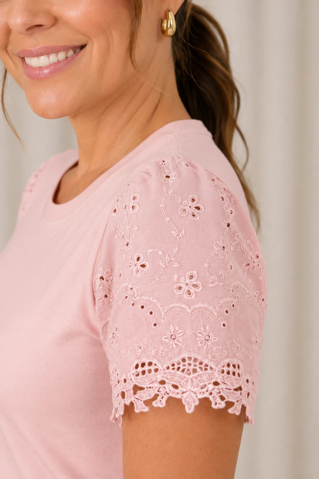 Blusa Cotton Lycra com Manga Delicada Leia Rosa