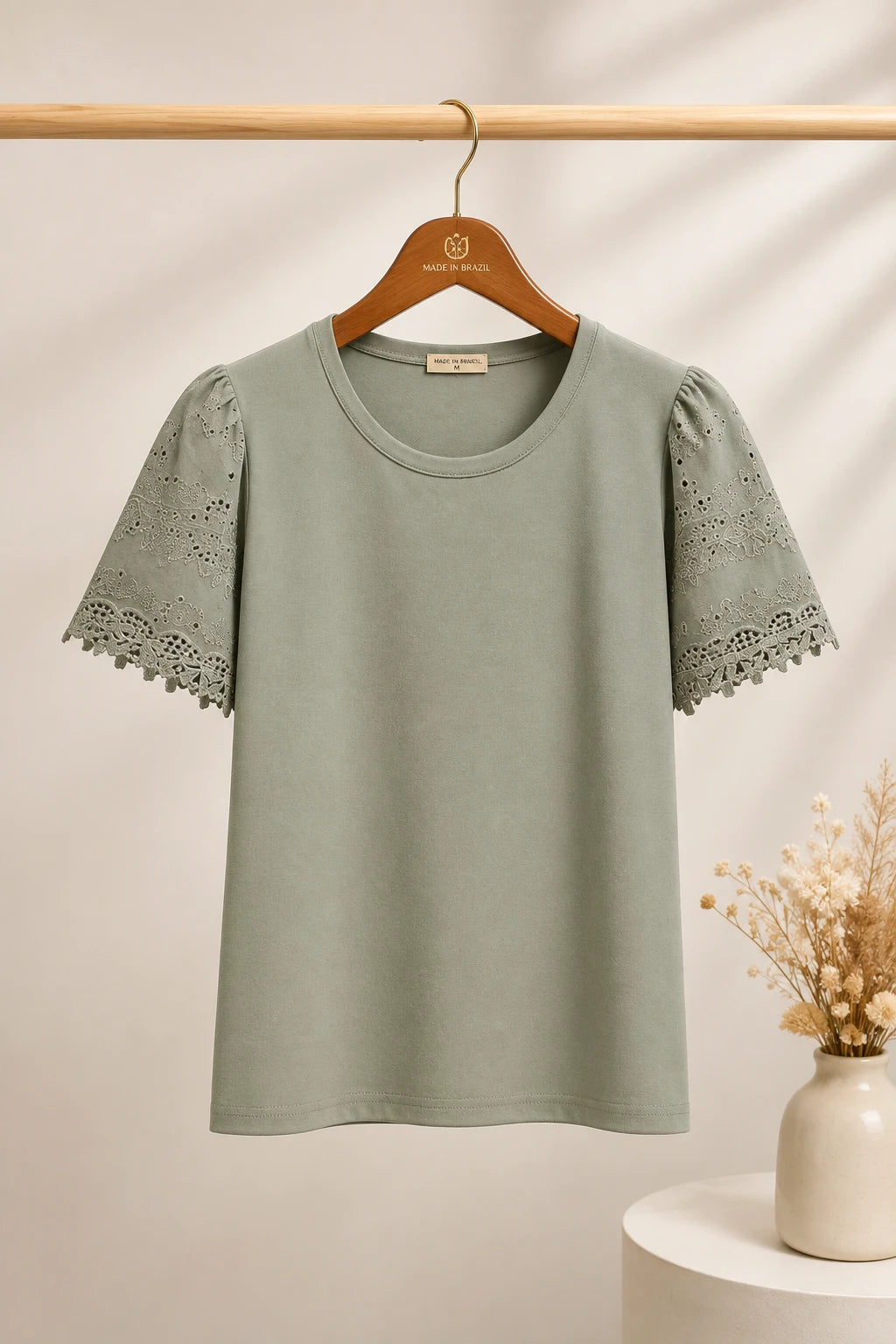 Blusa Cotton Lycra com Manga Delicada Leia Verde