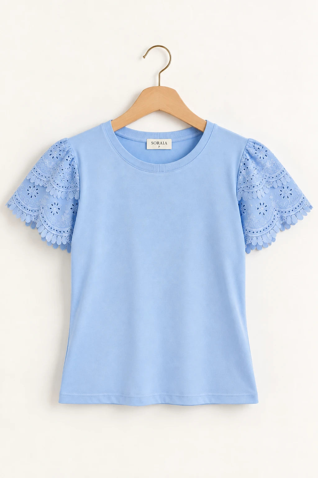 Blusa Cotton Lycra com Manga em Laise Delicado Lisandra Azul