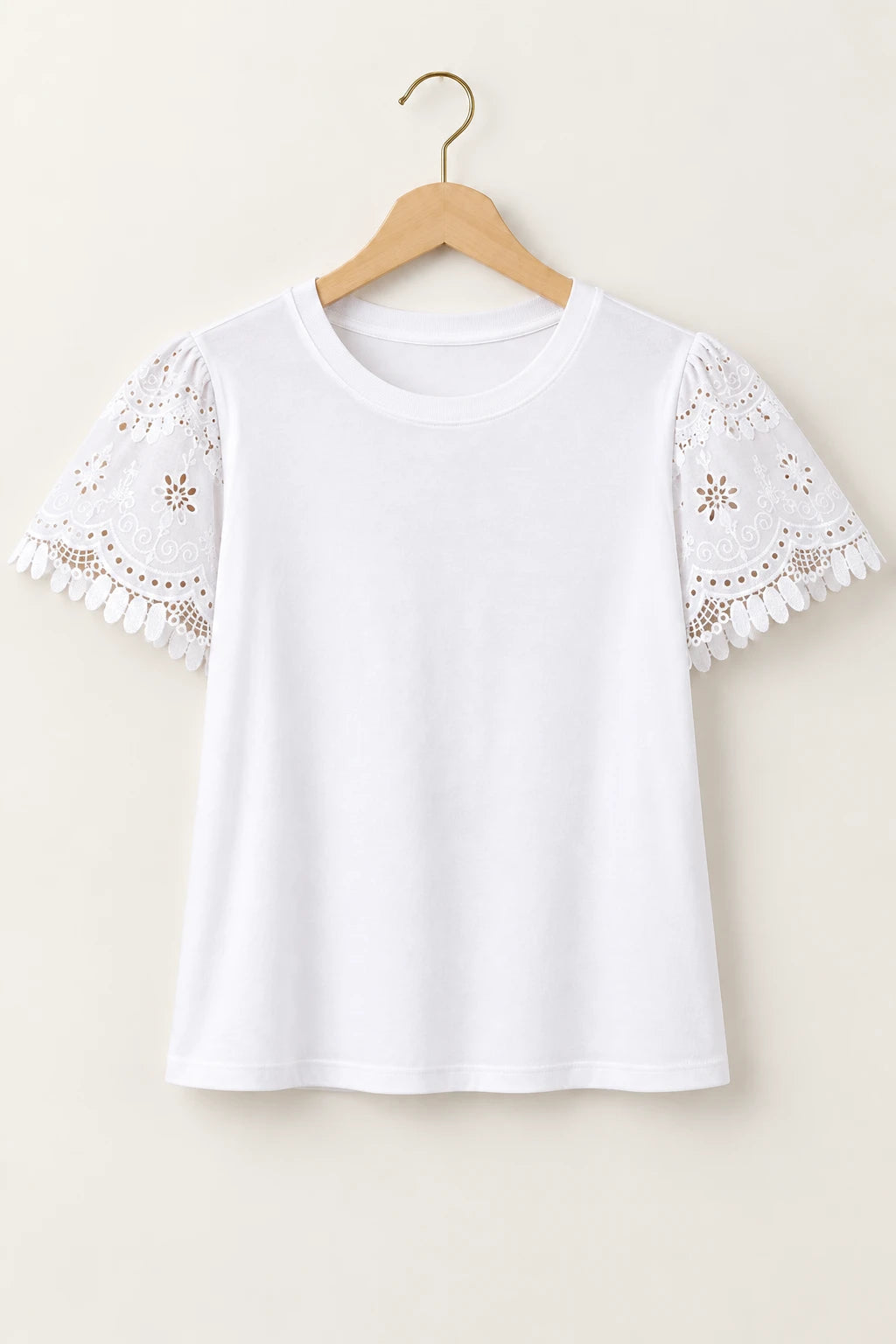 Blusa Cotton Lycra com Manga em Laise Delicado Lisandra Branca