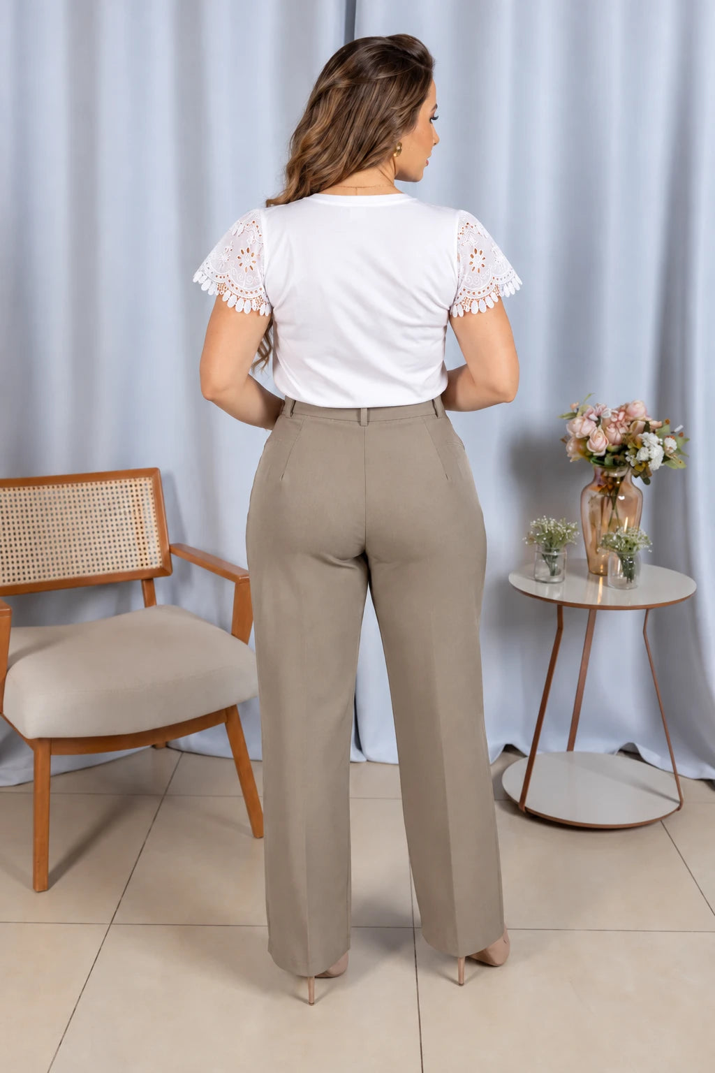 Blusa Cotton Lycra com Manga em Laise Delicado Lisandra Branca