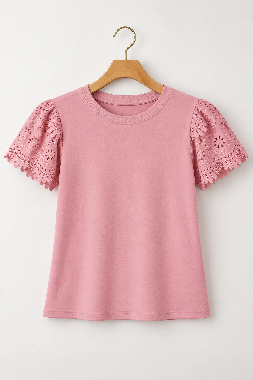 Blusa Cotton Lycra com Manga em Laise Delicado Lisandra Rosa