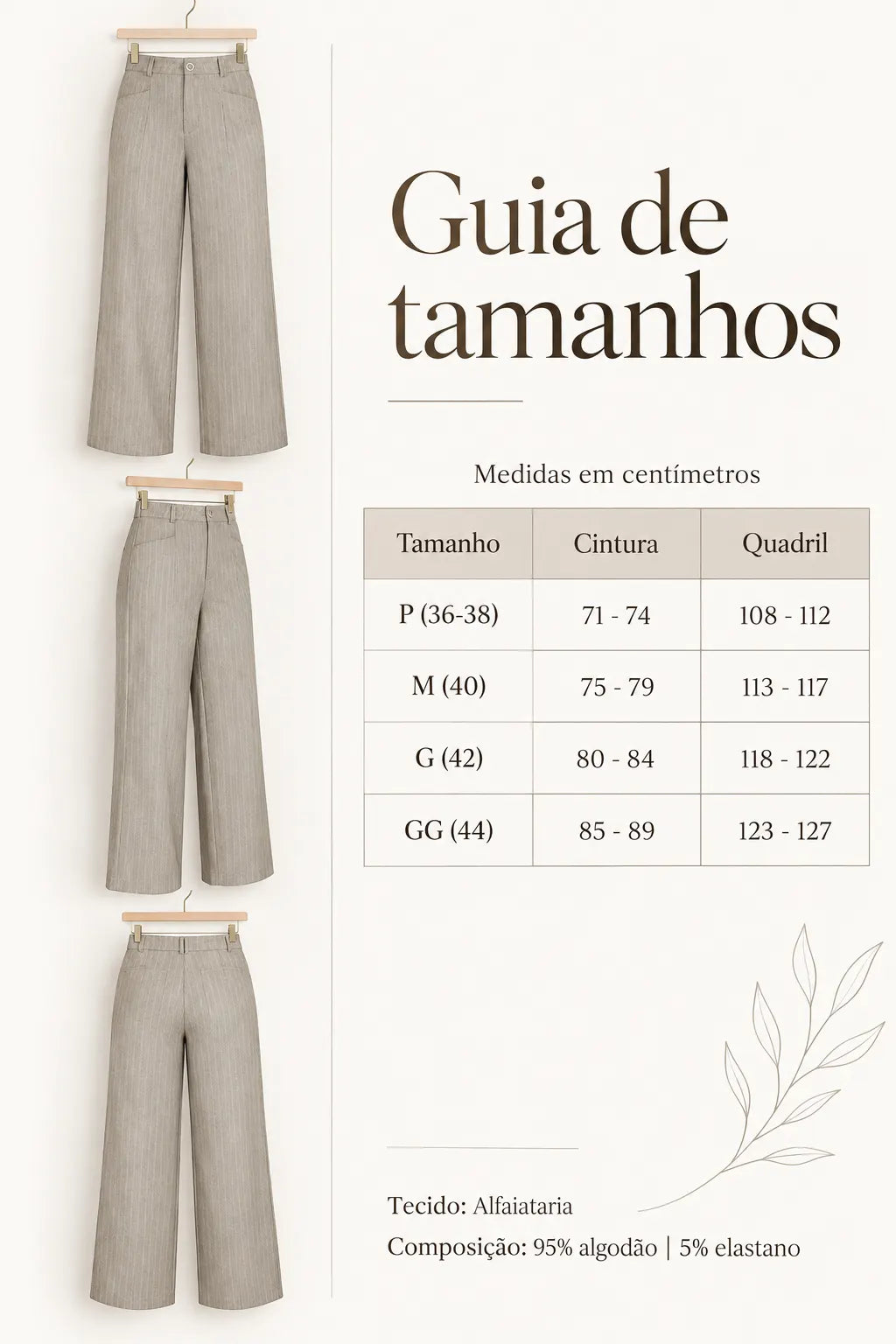 Calça Reta Elegante Risca de Giz Luara Caqui