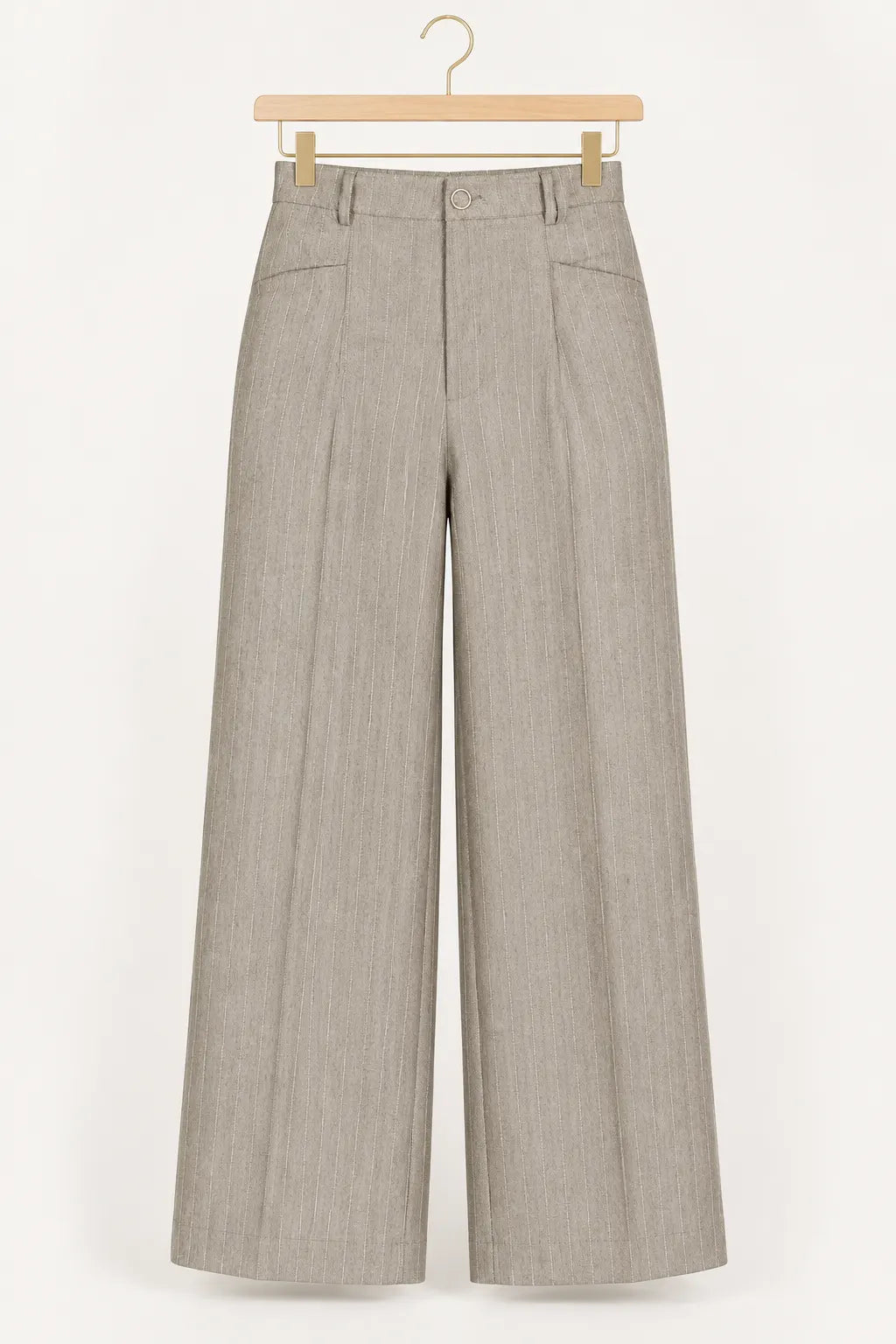 Calça Reta Elegante Risca de Giz Luara Caqui