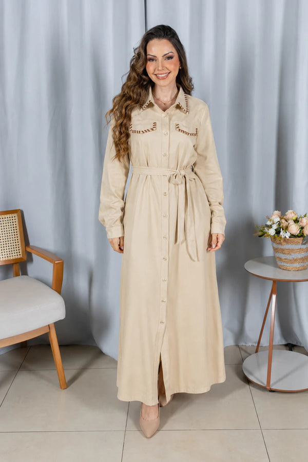 Chemise Suede Pesponto Sofisticado Luna Creme
