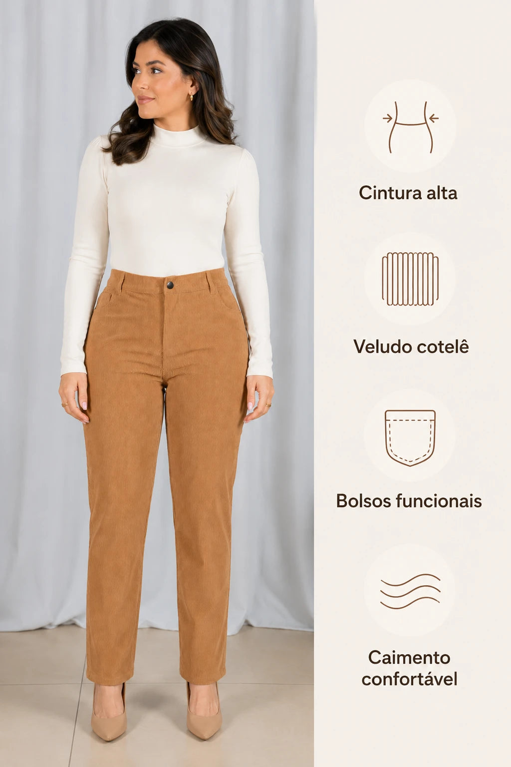 Calça Cotelê Corte Reto Lupita Caramelo