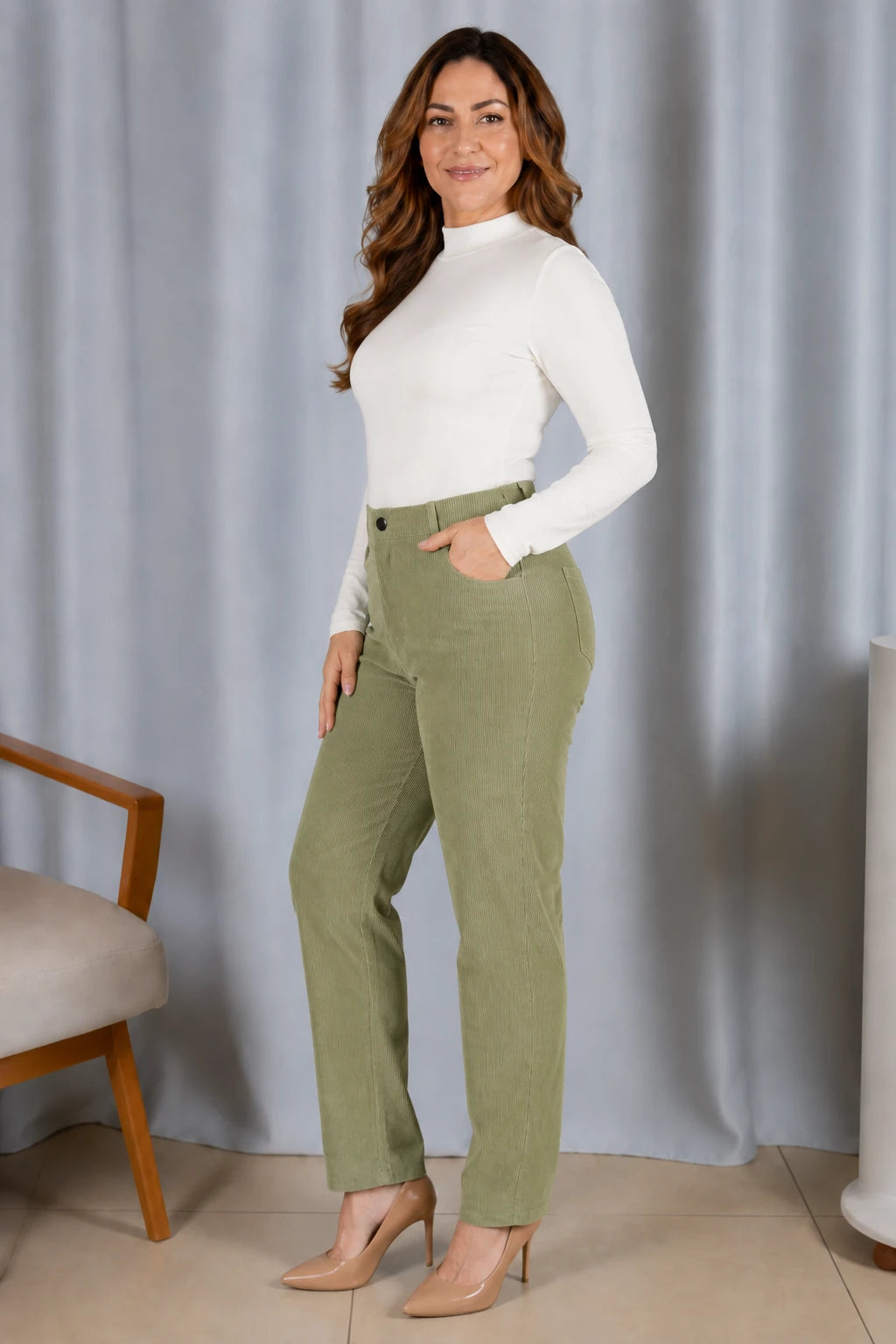 Calça Cotelê Corte Reto Lupita Verde