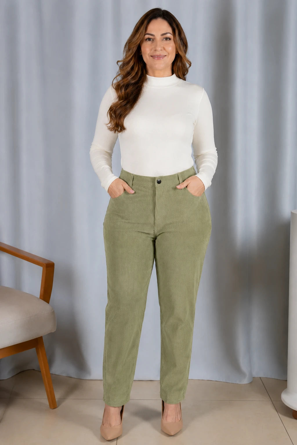 Calça Cotelê Corte Reto Lupita Verde