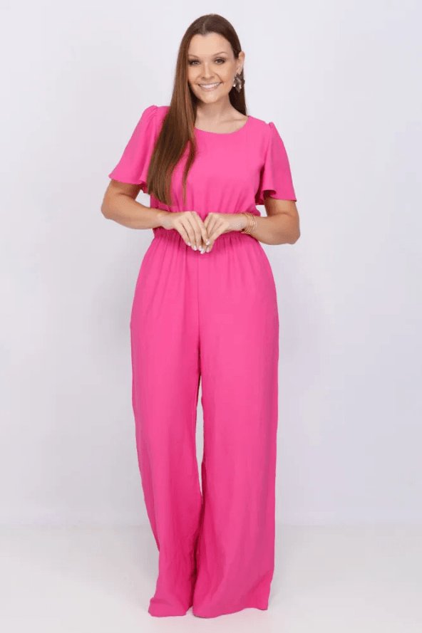 Macacão Elegante Pantalona Alfaiataria Michele Fernandes Pink - imporium