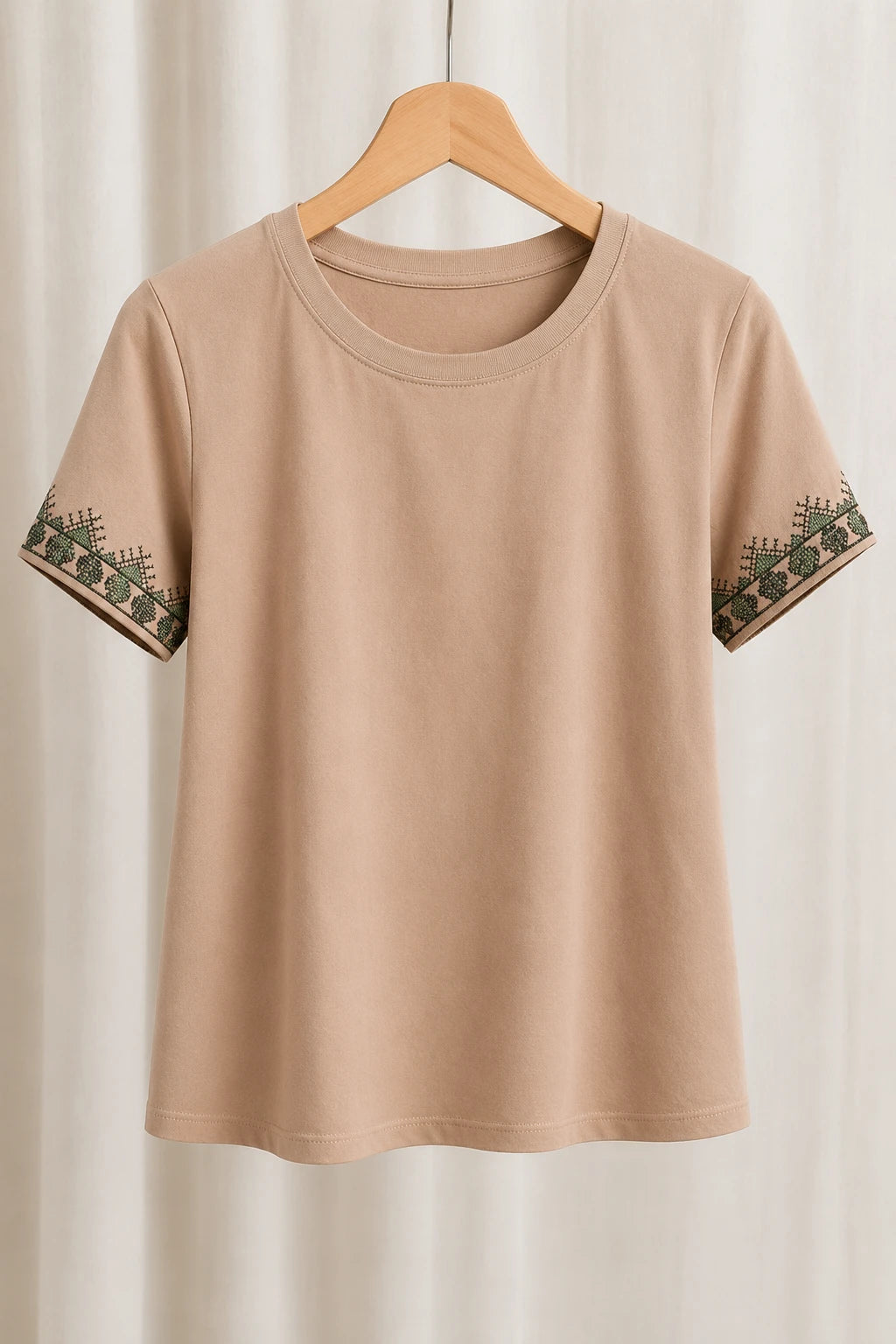 Blusa Cotton Lycra com Bordado Delicado Mariana Bege