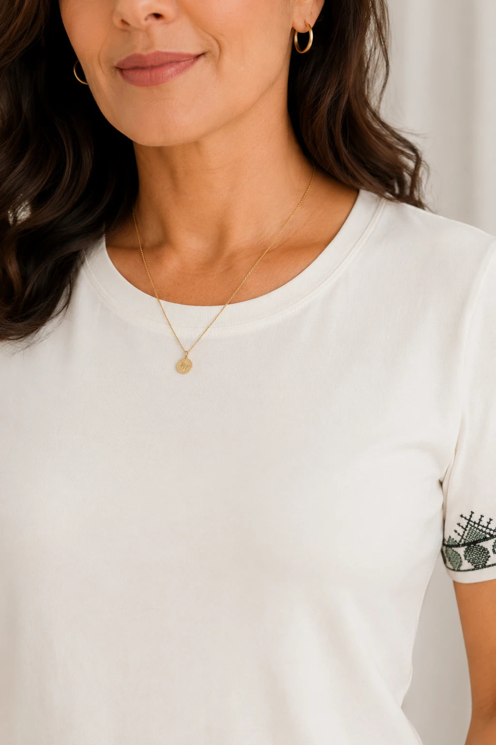 Blusa Cotton Lycra com Bordado Delicado Mariana Branca