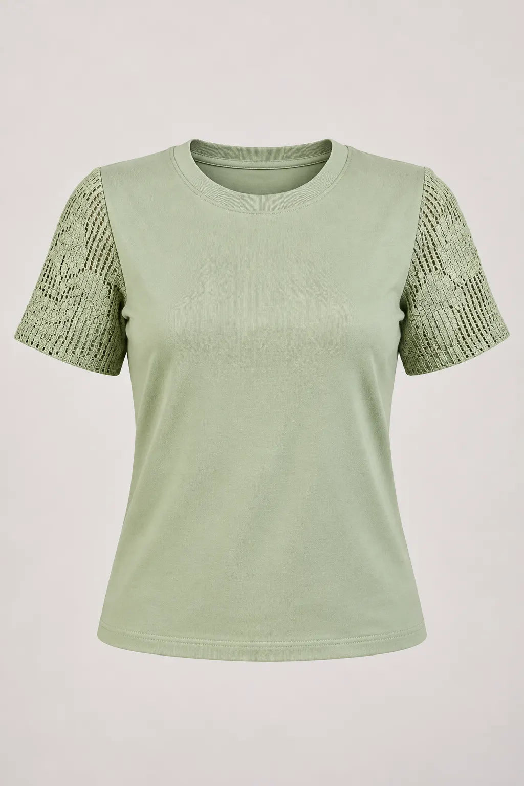 Blusa em Cotton Lycra com Manga Trabalhada em Renda Naiara Verde