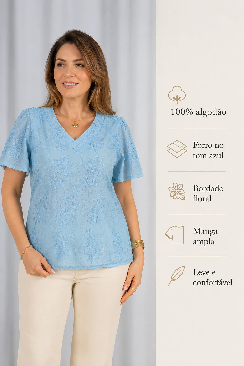 Blusa Laise Leve e Respirável Natália Azul
