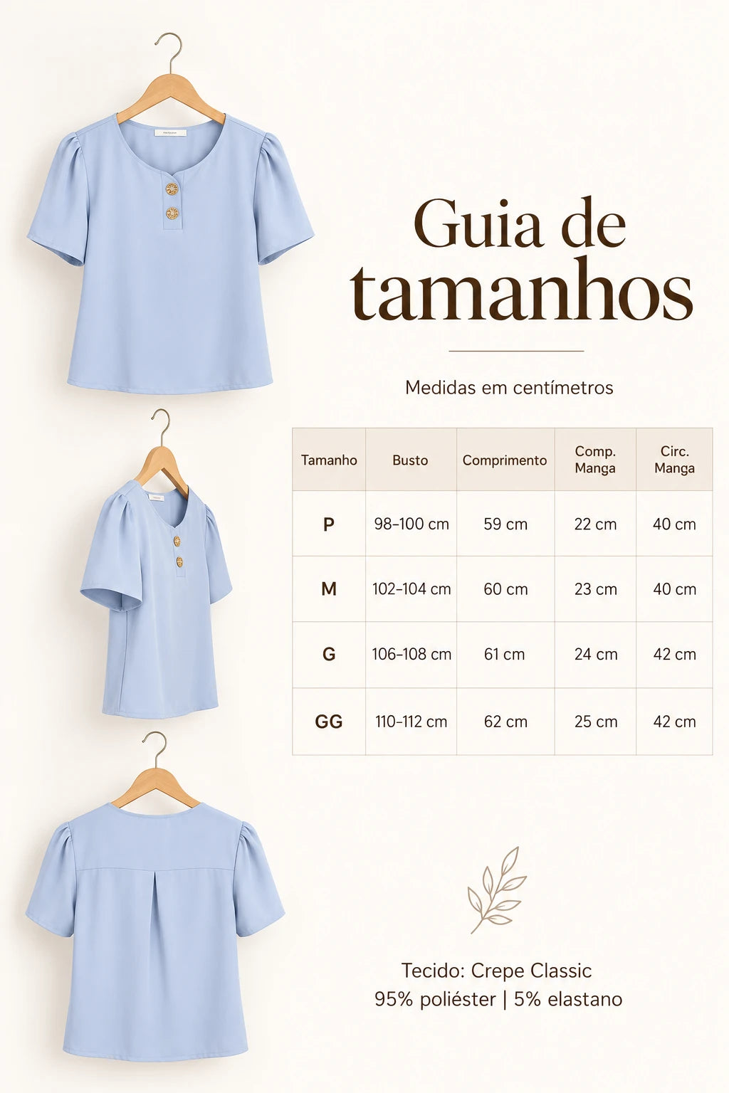 Blusa Em Crepe Classic Detalhe Botão Natani Azul