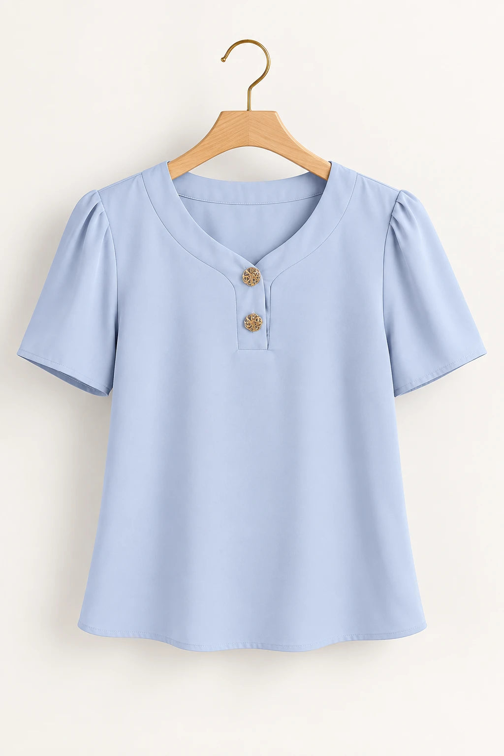 Blusa Em Crepe Classic Detalhe Botão Natani Azul
