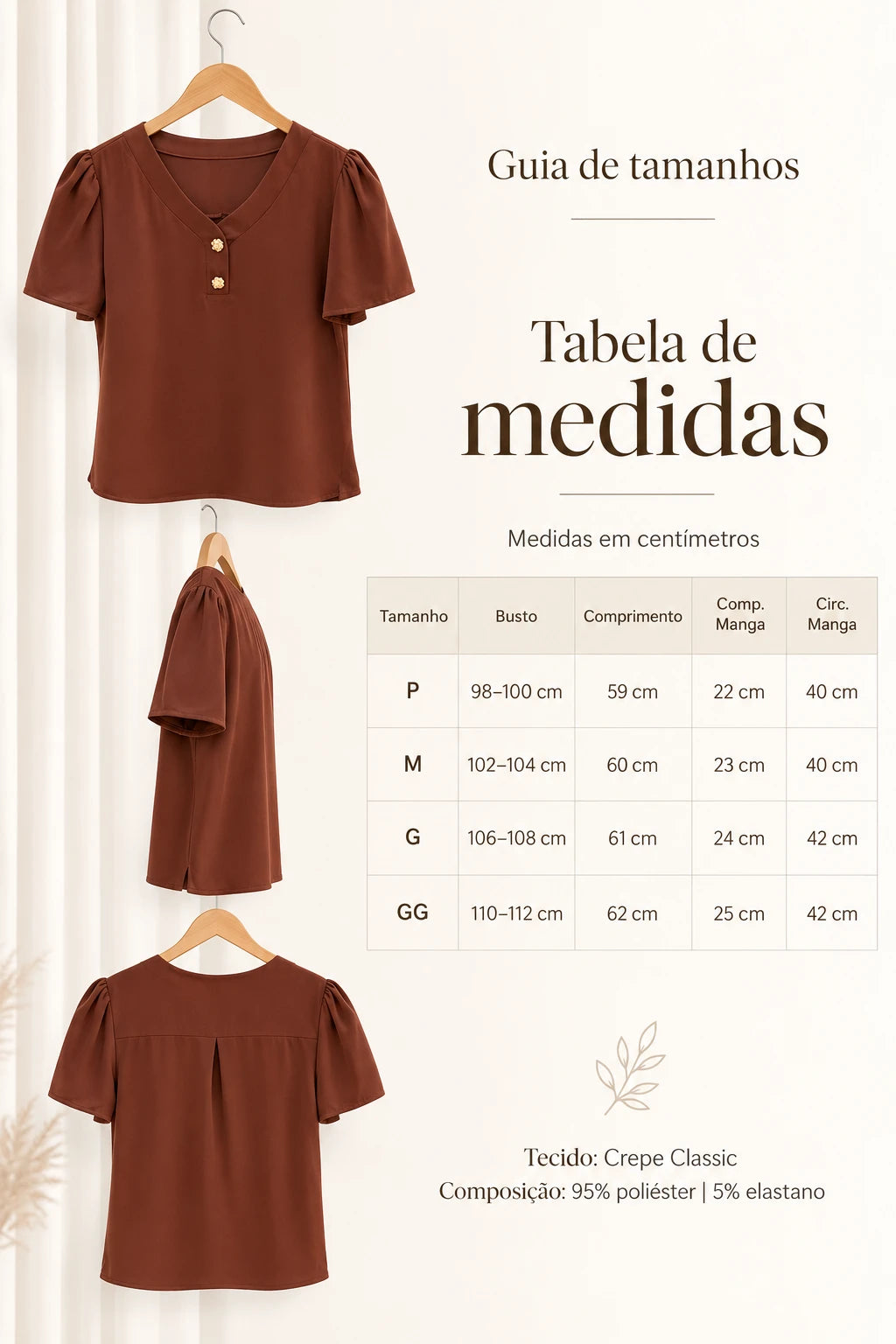 Blusa Em Crepe Classic Detalhe Botão Natani Marrom