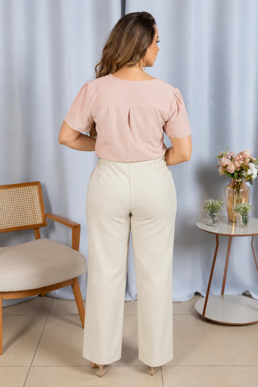 Blusa Em Crepe Classic Detalhe Botão Natani Rose