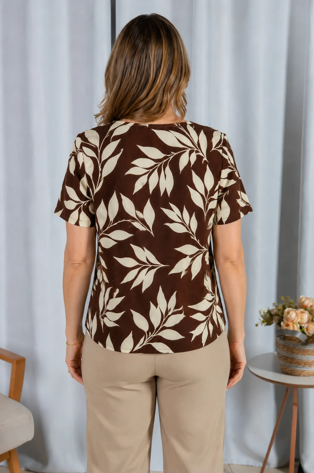 Blusa Crepe Classic que Não Amassa Olga Marrom