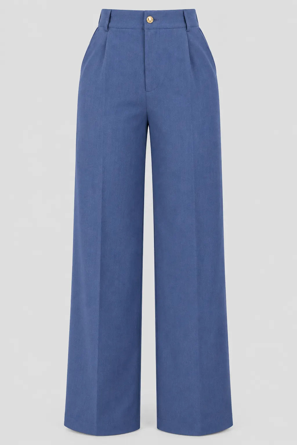 Calça em Crepe Confort com Botão Dourado Penélope Azul