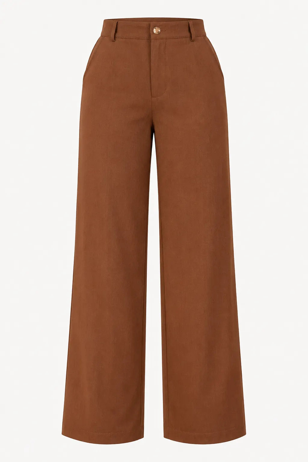 Calça em Crepe Confort com Botão Dourado Penélope Marrom