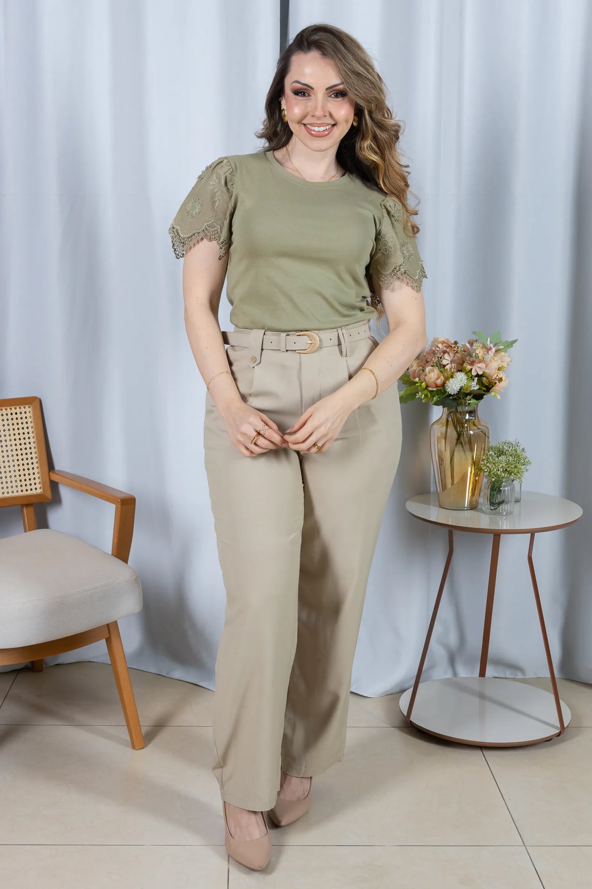 Blusa Cotton Lycra com Manga Delicada Aline Verde
