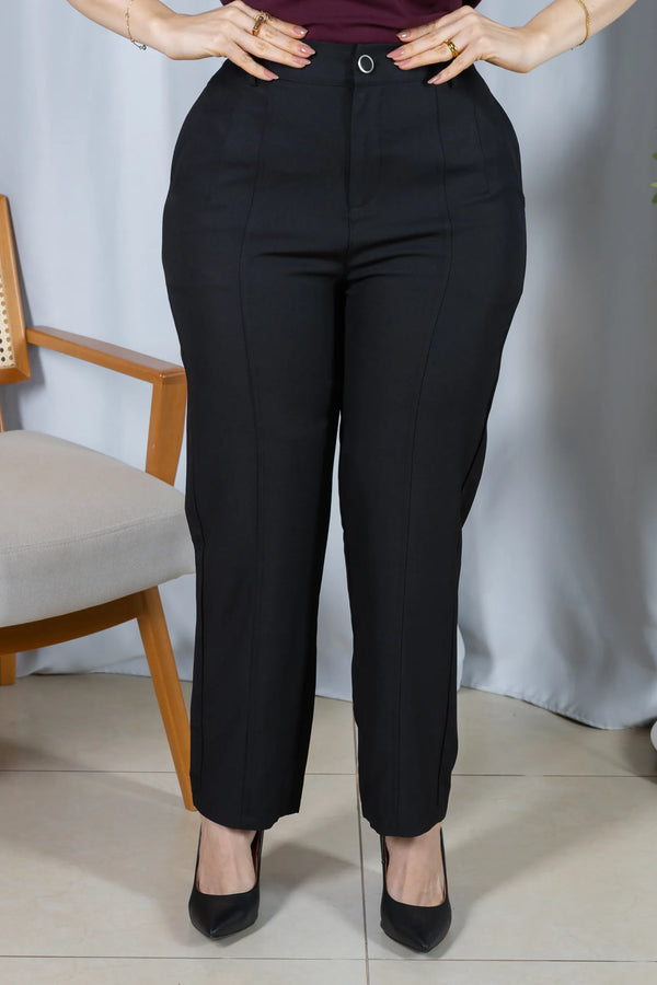 Calça Corte Reto com Friso e Cós em Elástico Alice Preta