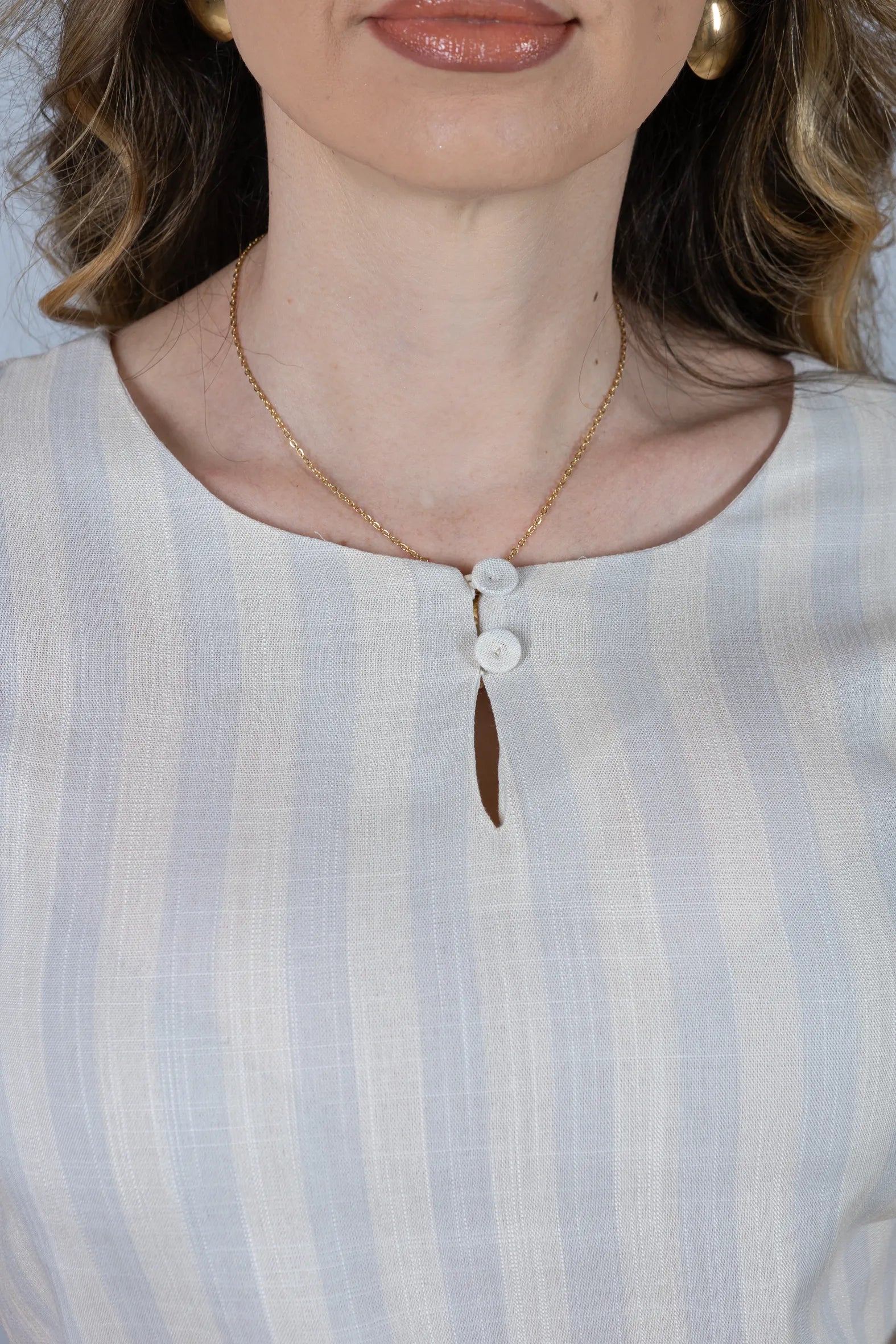 Blusa Transpassada em Visco Rustic Listrada Adriana Azul Claro
