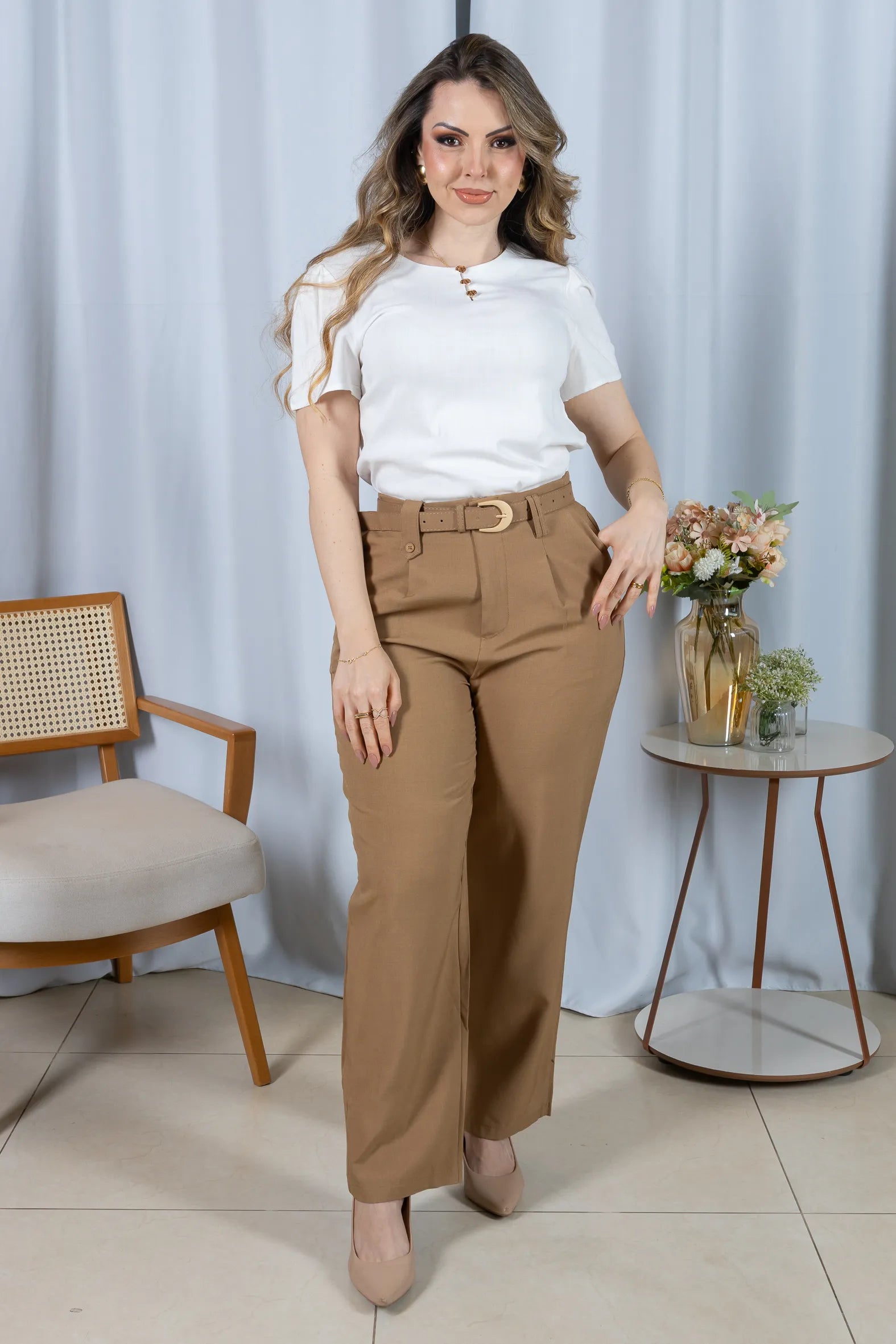 Blusa Visco Linen com Botões Chloe Branca