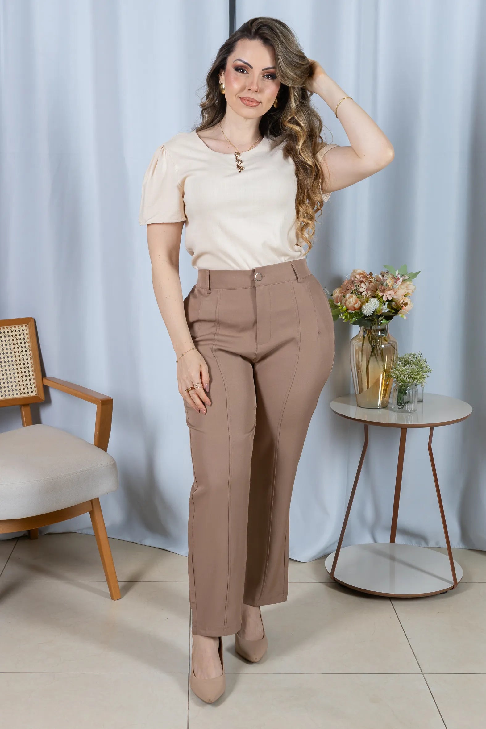 Blusa Visco Linen com Botões Chloe Creme