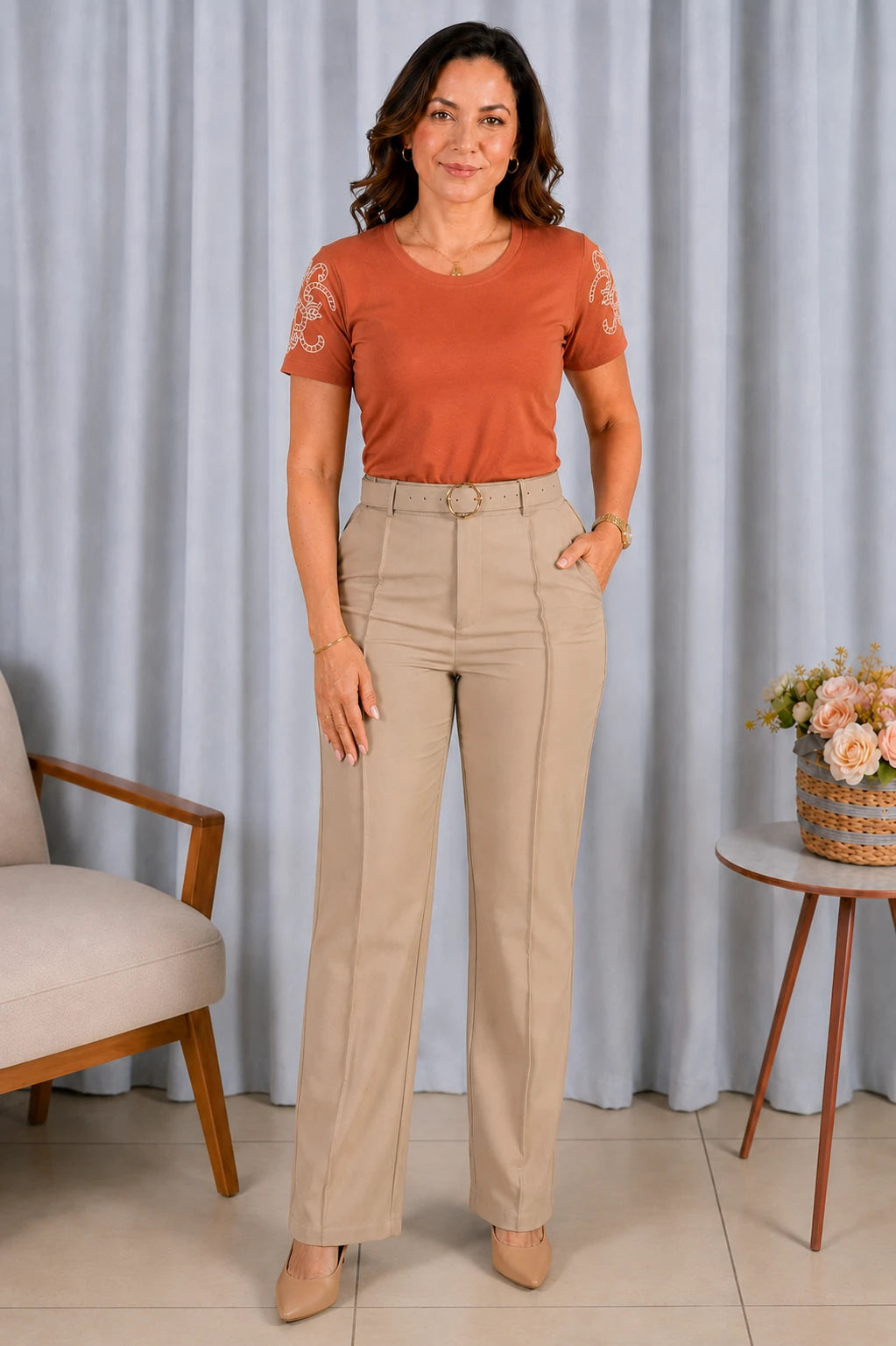 Blusa Cotton Lycra com Bordado Delicado Sabrina Rosê