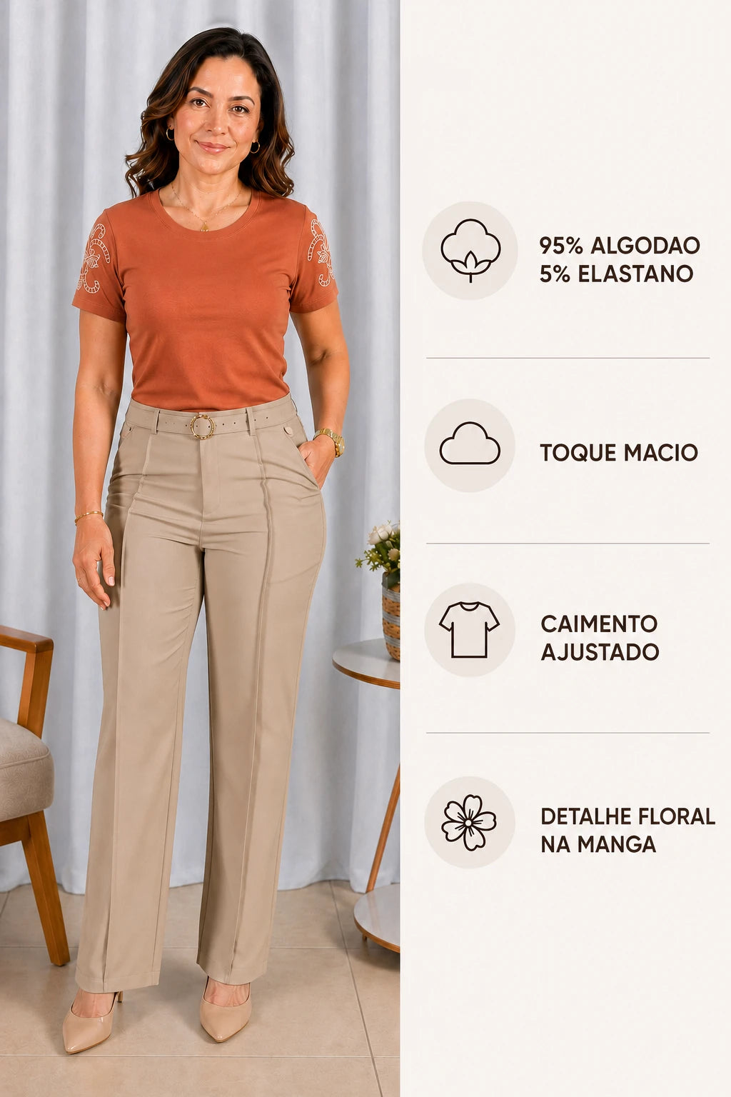 Blusa Cotton Lycra com Bordado Delicado Sabrina Rosê