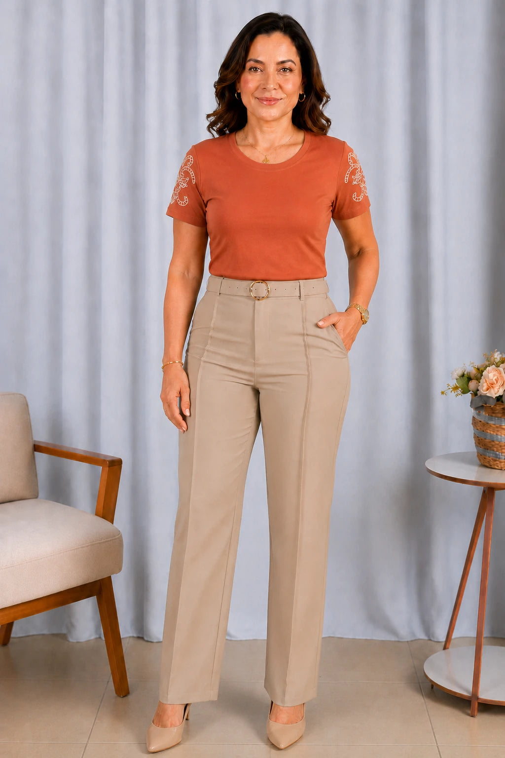 Blusa Cotton Lycra com Bordado Delicado Sabrina Rosê