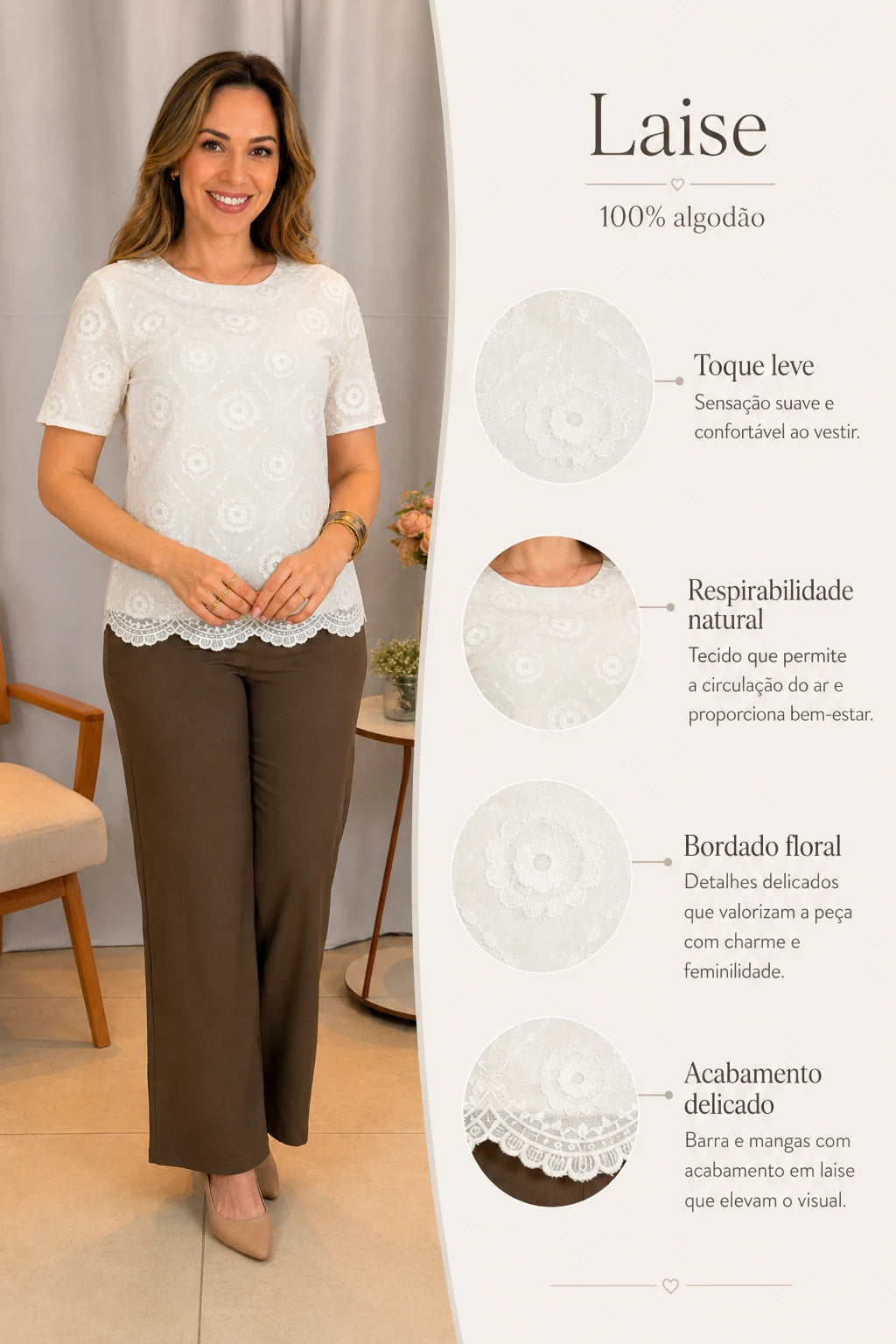 Blusa em Laise Fresca e Delicada Samantha Branca