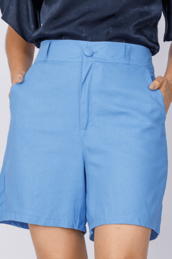 Shorts em Linho Liso Vera Azul Celeste - imporium